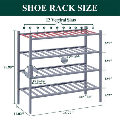 Smiry Bamboo Shoe Rack, 3 Tier Free Standing Wooden Shoe Organizer, Stackable Wood Shoe Storage Shelf for Closet, Entryway, 12 Vertical Slats, 2+1 Stack Standard Legs, 26.8"x11"x19.5", Natural