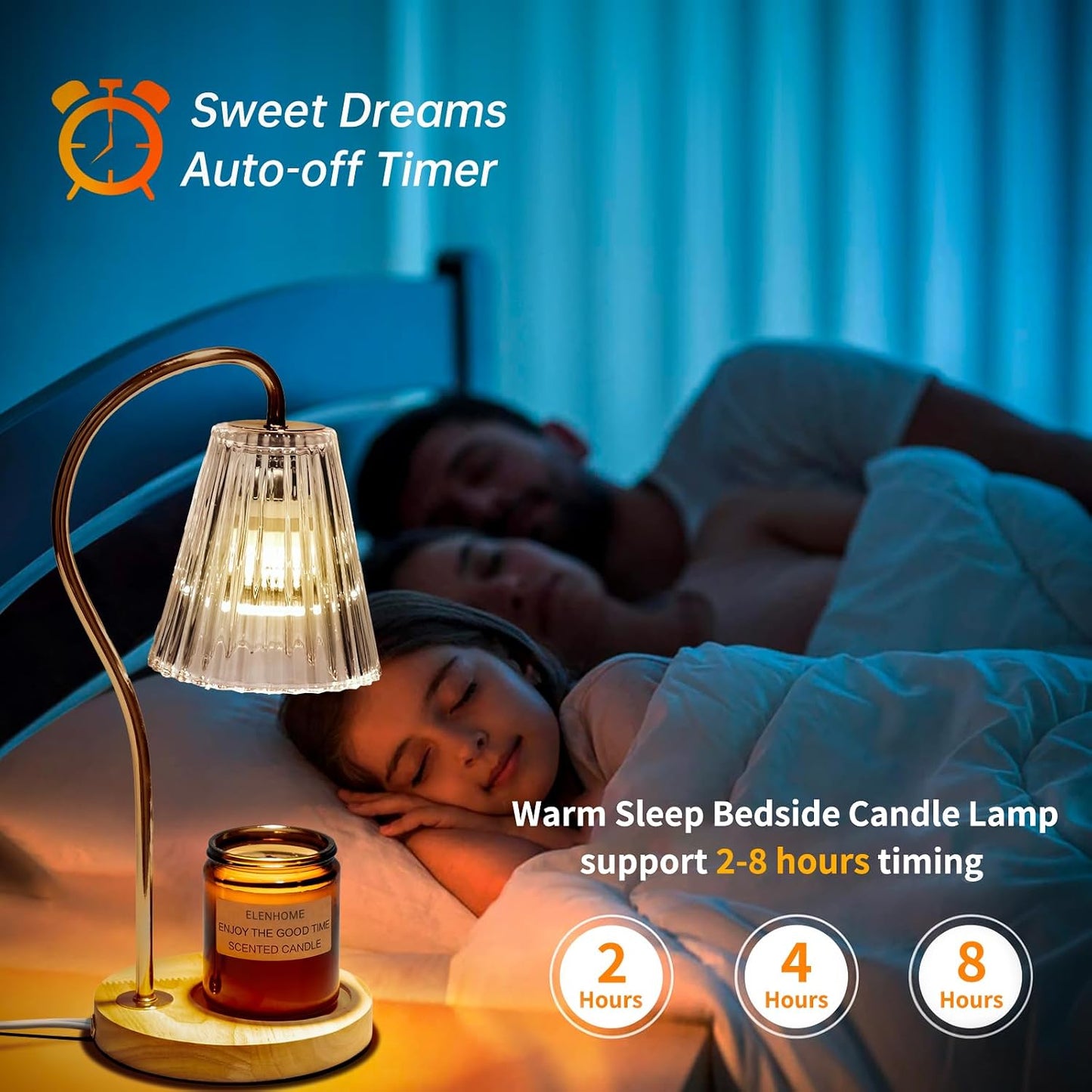 Elenhome Candle Warmer Lamp with Adjustable Height, Stepless Dimming Function-Home Decor Lamp, Metal Candle Lamp for Jar Candles, No Flame Scented Candle Warmer with 2 Bulbs (Black)