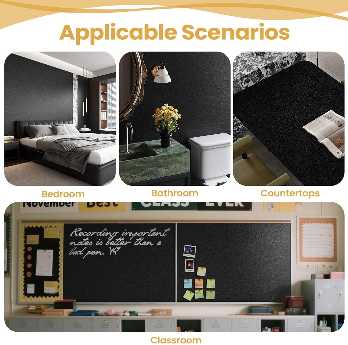 15.7" X 118" Black Silk Wallpaper Embossed Self Adhesive Peel and Stick Wallpaper Contact Paper Removable Waterproof Kitchen Vinyl Wrap Cabinet Furniture Textured Renter Friendly Wall Gift Paper