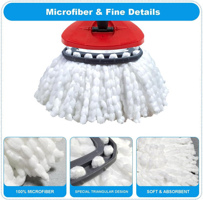 Easywring 1-Tank System,Mop Replacement Heads for O-Ceda Mop Replace Head, Spin Mop Heads Replacements, Microfiber Spin Mop Refills, Easy Cleaning Mop Head Replacement (White-3pcs)