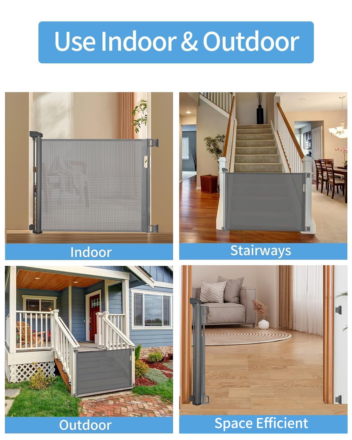 Veraste Retractable Baby Gate for Doorways and Stairs, Mesh Safety Gate for Pet, Indoor & Outdoor Use, One-Hand Operation, Easy Installation, 33.6" Tall, Expands to 55" Wide（White,33.6"x55"