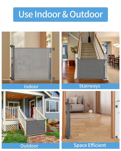 Veraste Retractable Baby Gate for Doorways and Stairs, Mesh Safety Gate for Pet, Indoor & Outdoor Use, One-Hand Operation, Easy Installation, 33.6" Tall, Expands to 55" Wide（White,33.6"x55"