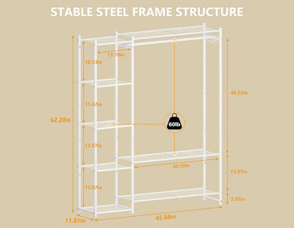 Wardrobe Closet,Portable Clothes Rack with 4 Tiers Shelves,Freestanding Closet Organizers and Storage System with Hanging Rods,Steel Clothing Rack Suitable for Cloakrooms,Bedrooms,Entrances,etc.Black