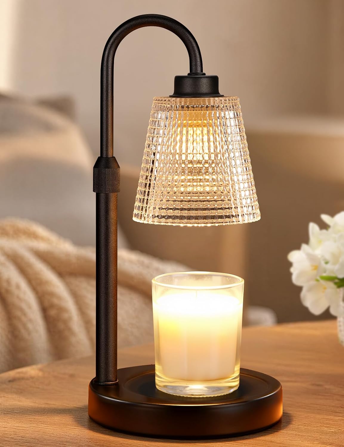 Candle Warmer Lamp with Timer Dimmable, Wax Warmer for Scented Jar Candles, Adjustable Height Candle Lamp for Home Decor, Birthday Gifts for Women Mom House Warming Gifts, Matte Black