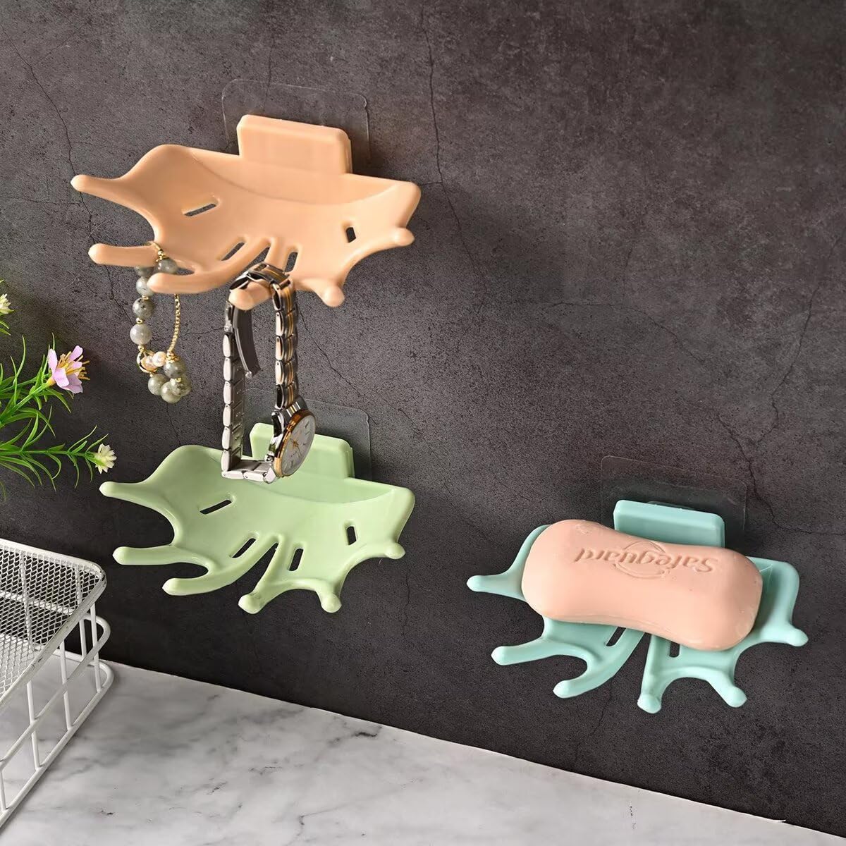 Soap Dish Holder for Shower Bar Double Layer Cute Lotus Shape Adhesive Tray Sink Wall Mounted Shampoo NO-Drilling Self Draining Hanging Saver Rack Plastic Bathroom Bathtub Kitchen，Pink