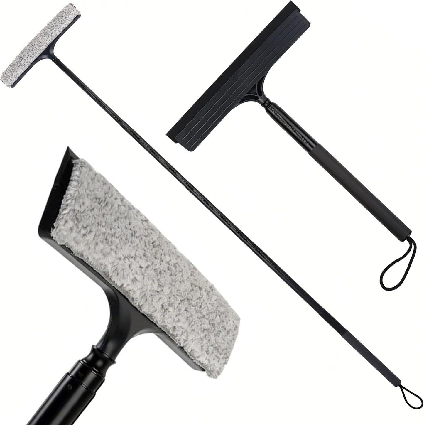 Window Squeegee with Flip-Head, Shower Squeegee 16-59" Long Handle Telescopic Pole & 30% Thicker Blade, Shower Squeegee for Glass Doors, Shower, Car, Windows, Bathroom