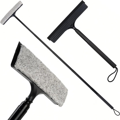Window Squeegee with Flip-Head, Shower Squeegee 16-59" Long Handle Telescopic Pole & 30% Thicker Blade, Shower Squeegee for Glass Doors, Shower, Car, Windows, Bathroom