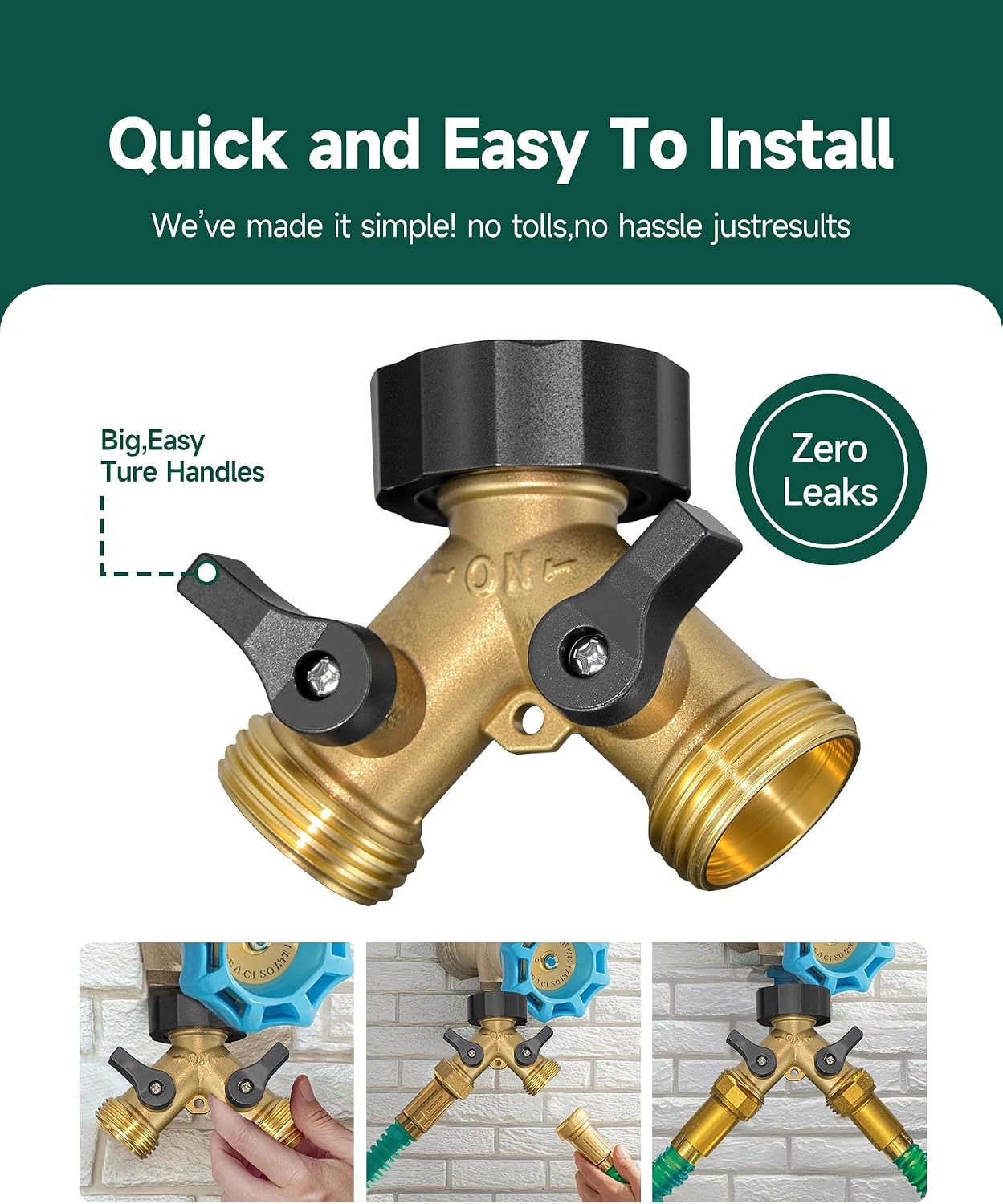 STMOUTUO Heavy Duty Solid Brass RV Water Hose & Garden Hose Splitter. | 3/4 Inch 2-Way Y Connector with Double Shut Off Valves | Rust-Resistant, Zero Leak Design.
