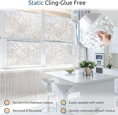 rabbitgoo Window Privacy Film, Frosted Glass Window Clings, Static Cling UV Heat Blocking Door Stickers for Home Bathroom, Removable Indoor Decal Coverings Day and Night, Pure, 17.5 x 78.7 Inches