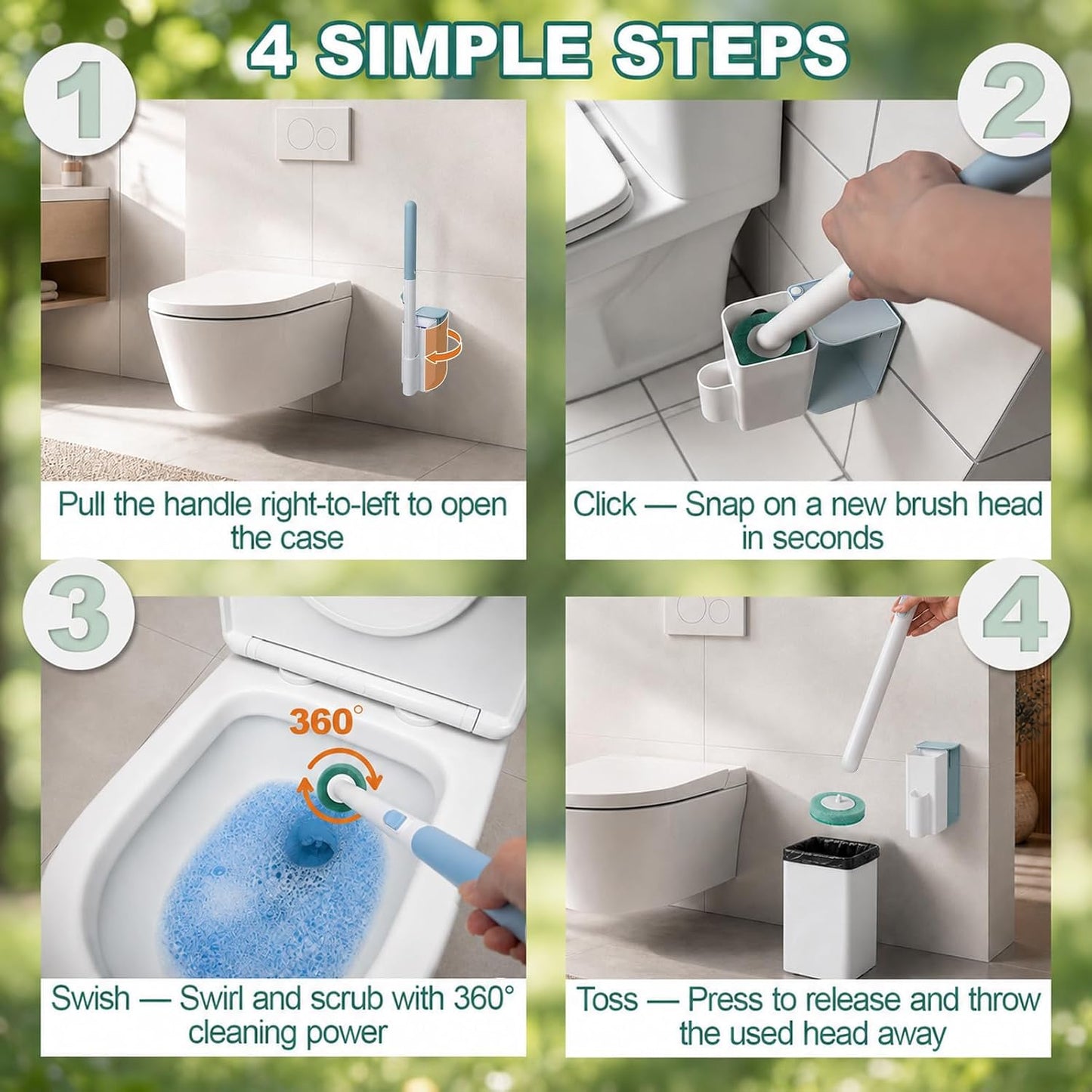 RV Toilet Brush, RV Accessories, Wall Mount Toilet Brush, 64 Toilet Refills | Hands Free Toilet Brush, One-Button Release, RV Toilet Brush and Holder Set, Compact Design, Camper Bathroom Accessories