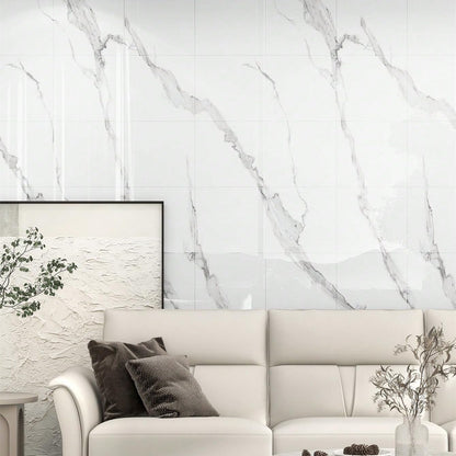 Chejiaye 10pcs Marble Peel and Stick Backsplash Waterproof Washroom Wall Panels, Peel and Stick Tile, PVC Foam Wall Panels for Kitchen,Bathroom,Living Room,Blue and Gold(Not Real Tile,11.8" x 11.8")