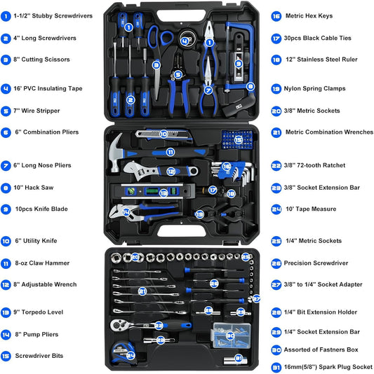 Prostormer 269-Piece Tool Set, Complete Tool Kit for Home, Auto and Mechanics Repair, General Household Hand Tool Box with Drawer for Men & Women (Blue)