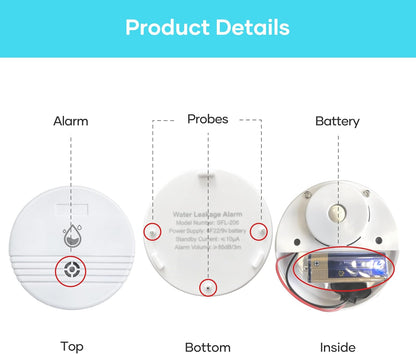 Water Leak Detector 4 Packs, Lound Sound Sensor Alarm, Home Water Flooding Monitor Sink Overflow Monitoring Wet Moisture Alert Pipe Leakage Drip Detection Warning for Basement, Laundry, Bathroom
