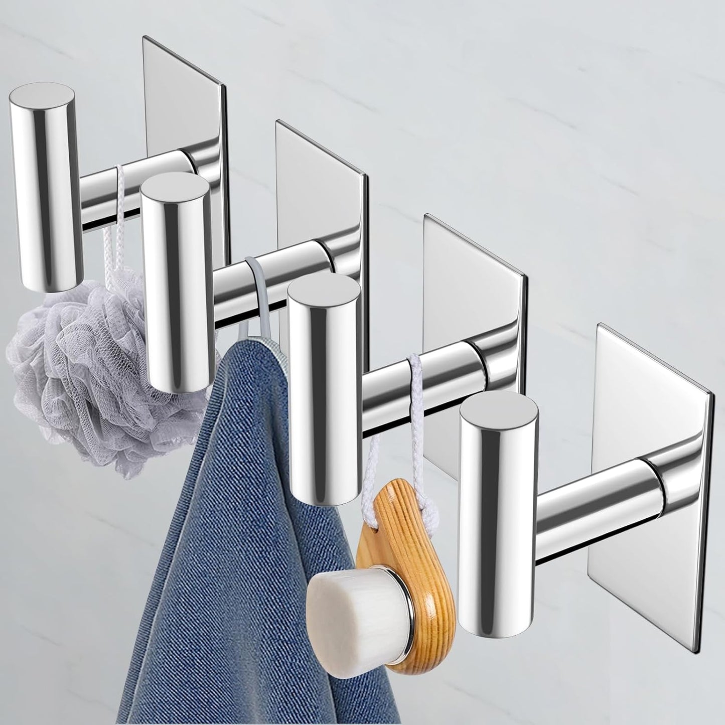 VAEHOLD Wall Towel Hooks, Heavy Duty Sticky Holder Waterproof Towel Hooks for Hanging Coat, Clothes, Closet Hook Wall Mount for Kitchen (Silver, 4 Pack)