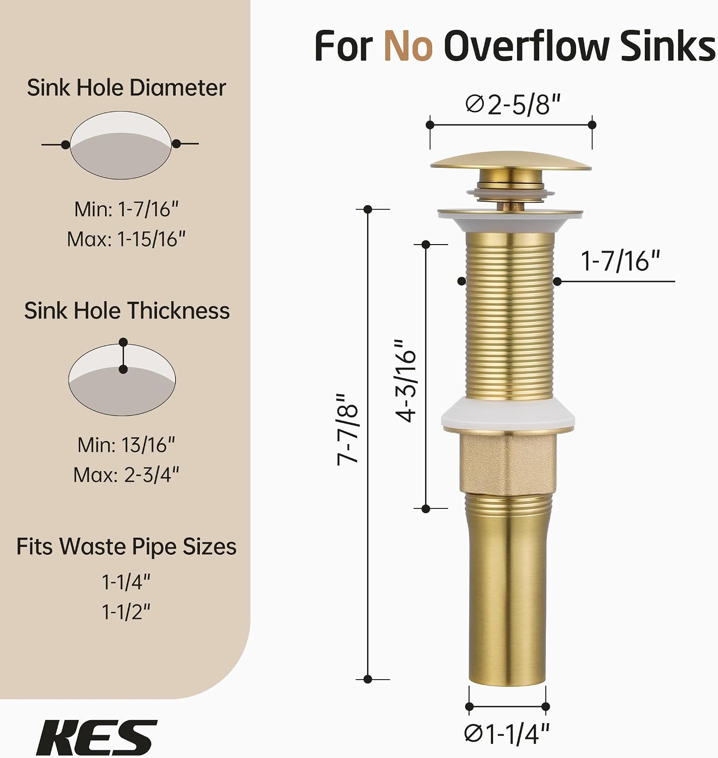 KES All Metal Bathroom Sink Drain with Strainer Basket Hair Catcher Anti Clog Pop Up Drain Stopper for Vanity Vessel Sink with Overflow, Rustproof 18/8 Stainless Steel Polished Chrome S2013A-CH