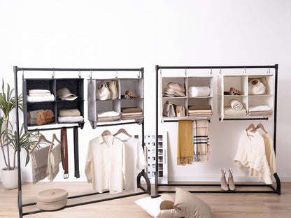 StorageWorks Hanging Closet Organizer with Metal Rod, 4-Section Closet Organizers and Storage, Collapsible Hanging Shelves for Baby Clothes, Shoes, Sweater Storage, Ivory and White