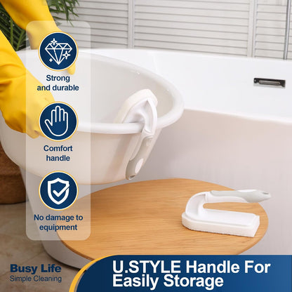 Yocada Handheld Cleaning Scrub Brush Set 2 Pack with Total 10 Hook-Shaped Scouring Pads Heavy Duty Cleaning Pads for Stubborn Stains Bathroom Kitchen Sink Tile Grout Clean