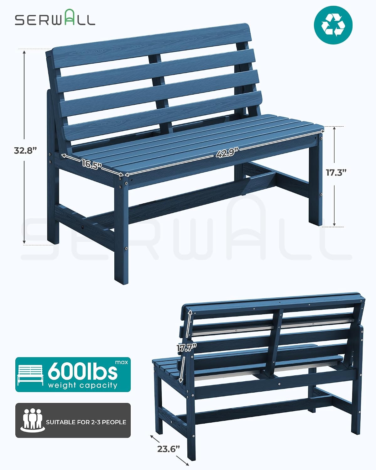 SERWALL HDPE Outdoor Storage Bench, Deck Box with Waterproof Storage Bags | All-Weather Benches | 57 Gallon Dual-Use Seat | Organizer Deck Boxes for Patio, Garden Tools & Pool | Dark Black