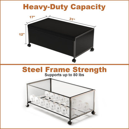 2 Pack Under the Bed Storage Containers,10 inch Height Under Bed Shoe Storage,31inch Long Underbed Storage with Wheels,Large Rolling under bed Clothes Storage Drawers with Lid for Dorm Tall ,Black