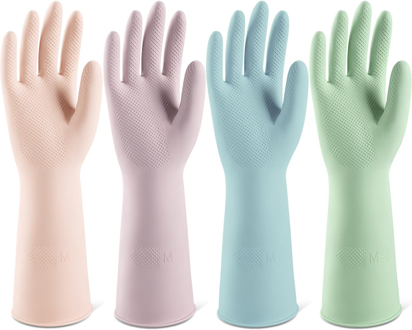 ThxToms 4 Pairs Reusable Dishwashing Cleaning Gloves,10 Mil Thick, 13" | Non-Slip Rubber Kitchen Gloves, Multi-Color, Ideal for Household, Bathroom, Pet Care & Gardening, Medium