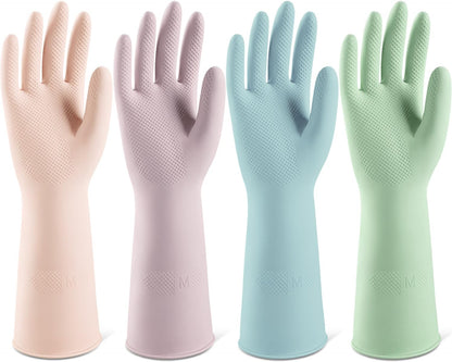 ThxToms 4 Pairs Reusable Dishwashing Cleaning Gloves,10 Mil Thick, 13" | Non-Slip Rubber Kitchen Gloves, Multi-Color, Ideal for Household, Bathroom, Pet Care & Gardening, Medium