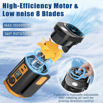 Portable Fan,120-Speed Adjustable Waist Clip Fan Turbo Cooling, Rechargeable Clip-On Personal Fan with LED flashlight,for Outdoor,Travel,Camping