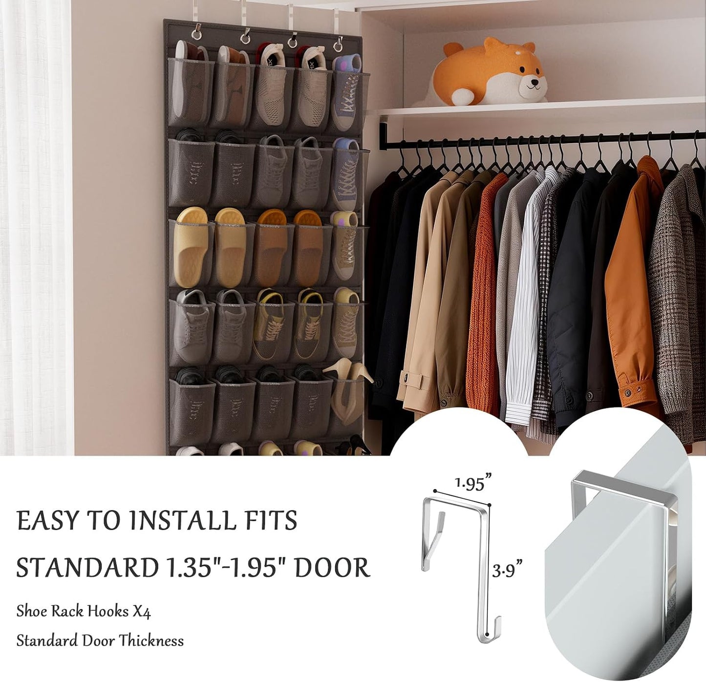 homyfort Over the Door Shoe Organizer, Hanging Shoe Rack Storage Holder with 24 Large Pockets for Closet Door, Men Women Kids Shoes, Cruise (Black)