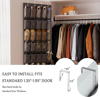 homyfort Over the Door Shoe Organizer, Hanging Shoe Rack Storage Holder with 24 Large Pockets for Closet Door, Men Women Kids Shoes, Cruise (Black)