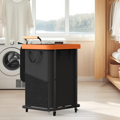 Rolling Laundry Hamper with Wheels, Laundry Hamper 3 Section with Lid, Laundry Basket with Rolling Lockable Wheels and Handle, Laundry Basket Organizer for Laundry Room, Bedroom 230L Black