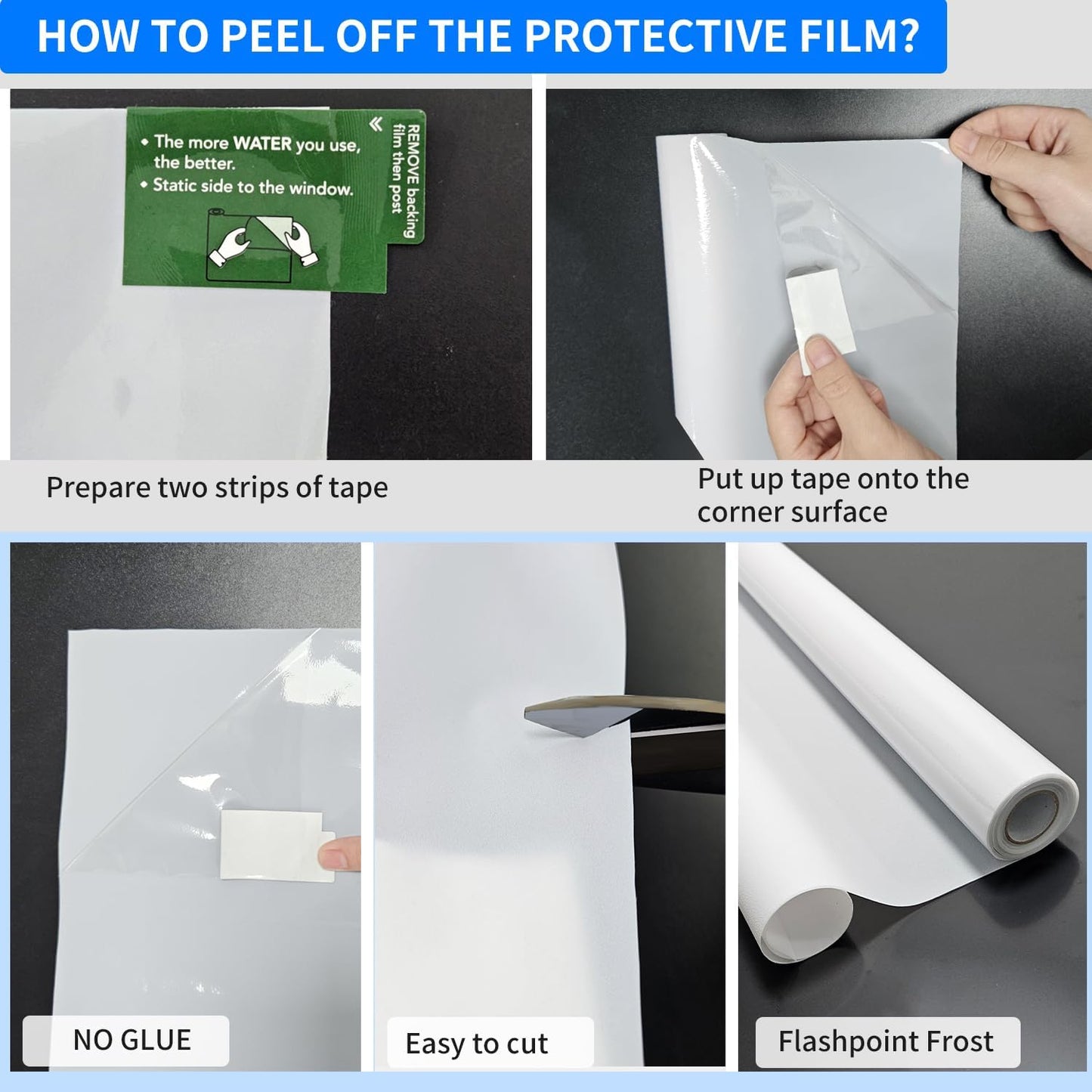 Frosted Window Film, Removable Glass Door Privacy Film, Suitable for Bathrooms, Offices, Static Cling Decorative Film, Reusable Window Stickers (Pure, 17.5X78.7 Inch)