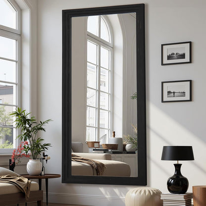 Antok Full Length Mirror with Solid Wood Frame, 71"×32" Wall Mounted Oversized Floor Mirror with Stand, Leaning Standing Hanging for Bedroom Living Room Entryway, Walnut, Arched Syle