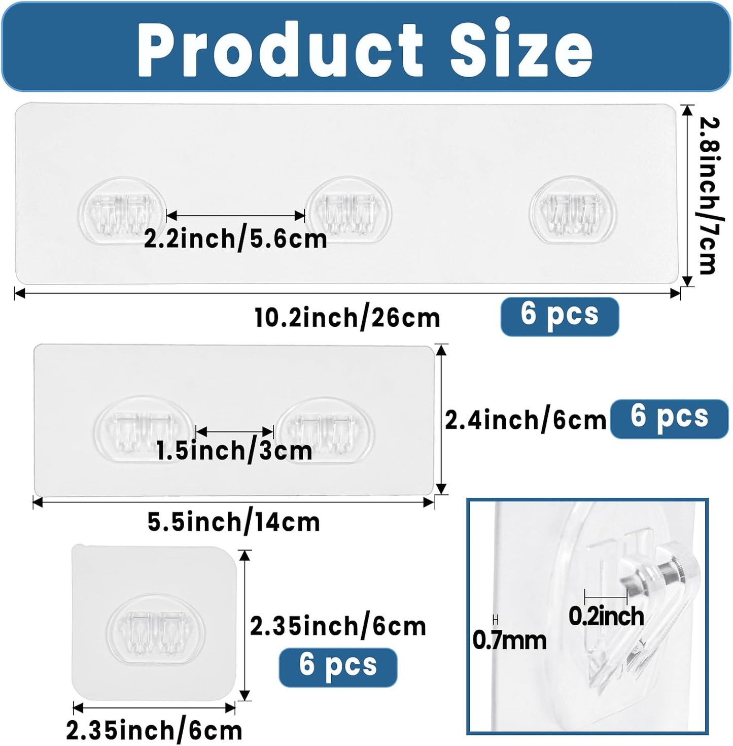 18 Pack Shower Caddy Adhesive Replacement, Shower Shelf Strong Adhesive Hooks, No Drilling, Transparent WaterProof Strips for Bathroom Shelves & Kitchen Racks