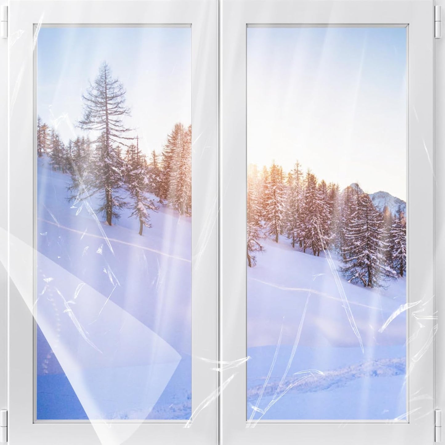 87×118in Patio Door Window Insulation Kit for Winter- Thicken Indoor Large Window Plastic for Winterizing, Clear Window Covering Shrink Film with Double-Side Tape to Keep Cold Out