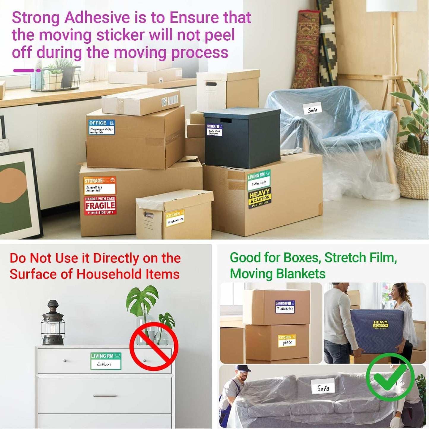 440 Count 3.5" x 2" Large Home Moving Packing Labels for 3-4 Bedroom House, 10 Color Coded Moving Stickers for Boxes with Large Writable Area, Fragile Moving Stickers +Heavy and Blank Labels
