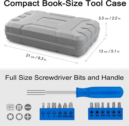 Apollo Tools 20-Piece Compact DIY Household Tool Set – Book-Sized Home Repair Kit with Hammer, Screwdrivers, Wrench, Bits & Case – Portable for Apartment, Dorm, Office, & Every day – Blue/Gray DT1031