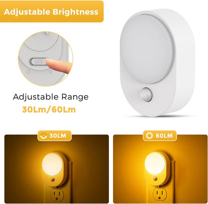 L LOHAS LED Motion Sensor Night Light,[2-PACK] Night Lights Plug into Wall,Motion Sensor and Dusk to Dawn Sensor,3000K Soft White,30/60/100lm Brightness Dimmable,Nightlight for Bathroom Hallway
