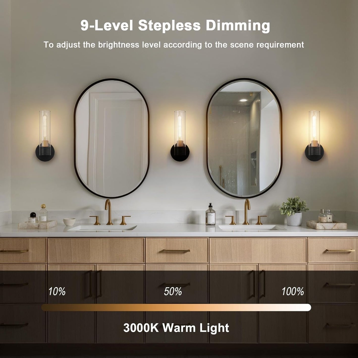 SANTOSTOCK Gold Battery Operated Wall Sconce Set of 2, 12000mAh Rechargeable Wall Lights with Remote Control, Wireless Dimmable Wall Lamps for Bedroom Living Room Bathroom Hallway Stairwell