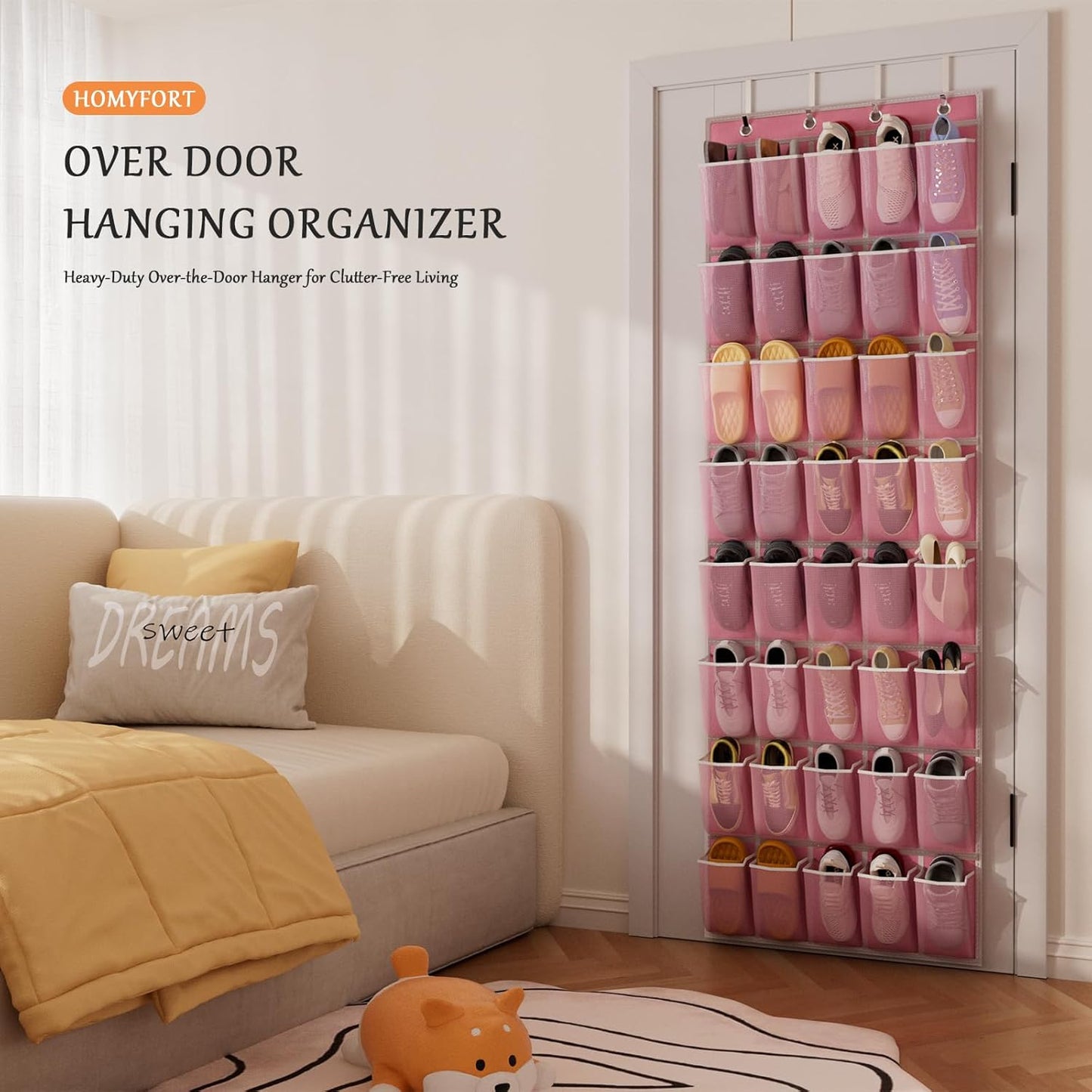 homyfort Over the Door Shoe Organizer, Hanging Shoe Rack Storage Holder with 24 Large Pockets for Closet Door, Men Women Kids Shoes, Cruise (Black)