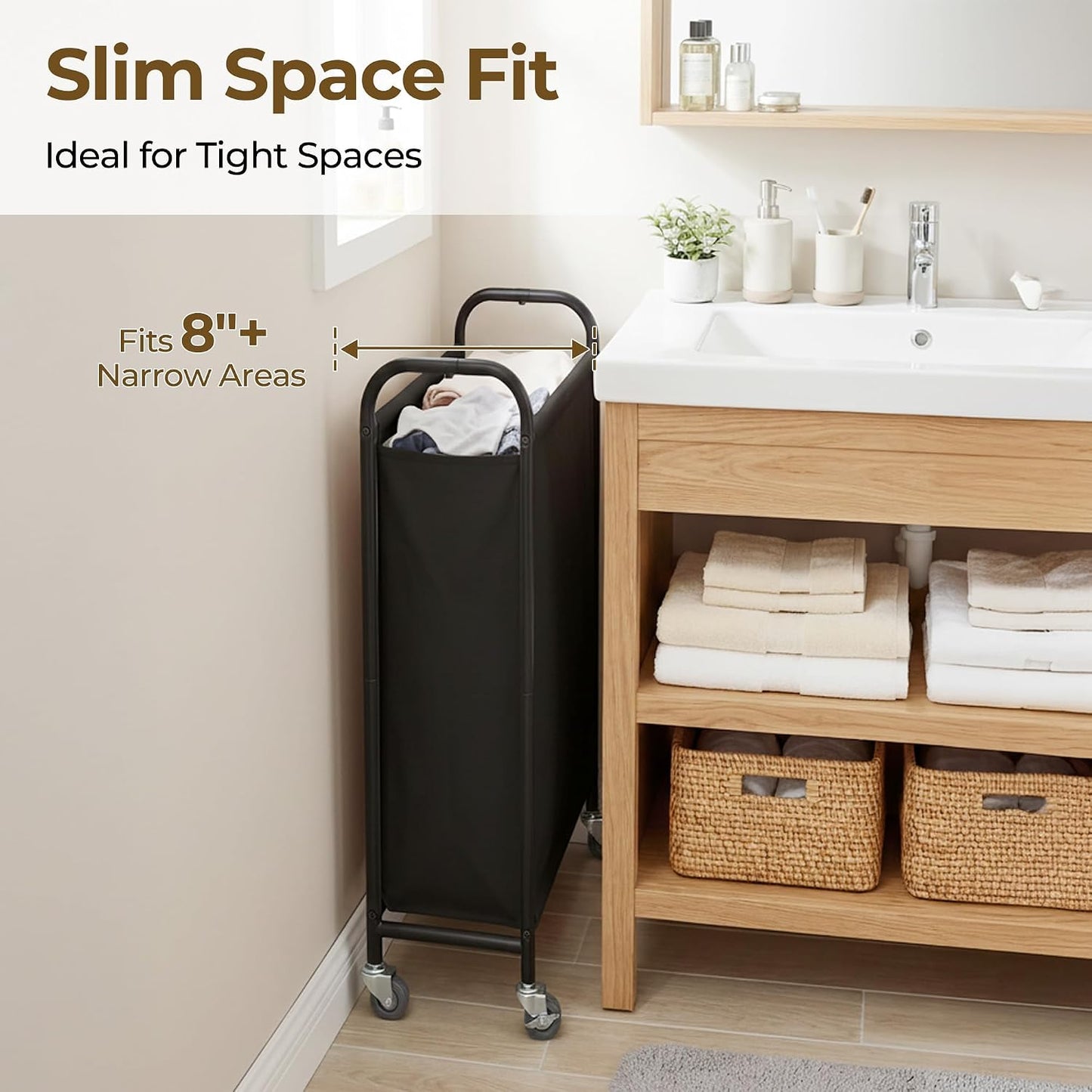 GRANNY SAYS 2 Section 130L Laundry Sorter, Large Laundry Hamper Basket with Wheels and Handles, Durable and Sturdy Rolling Cart for Laundry Room, Hotel, Bedroom, Beige