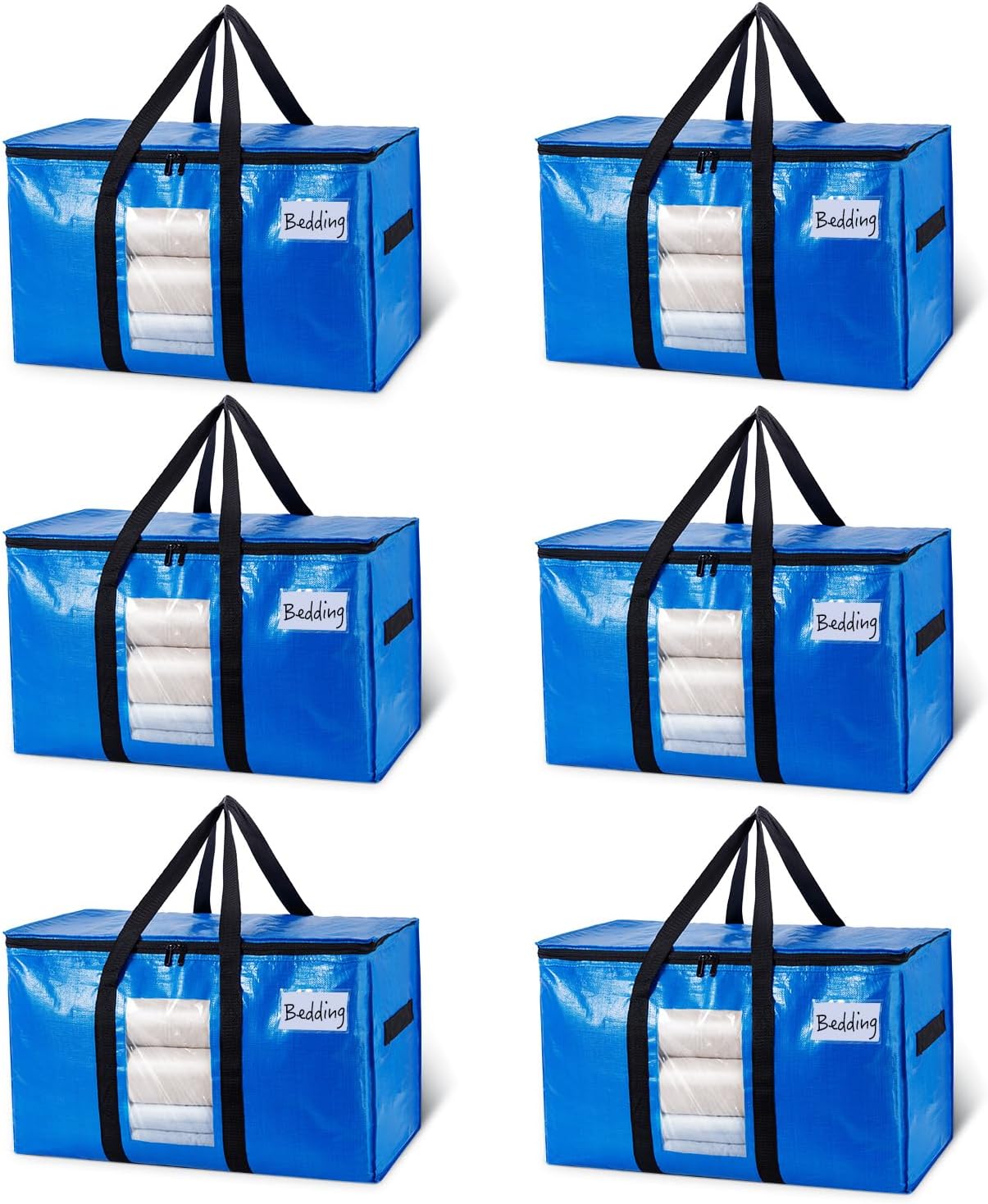 TAILI Extra Large Moving Bags, 4 Pack Blue Heavy Duty Totes For Storage with Visible Window, Wrap Around Handles, Storage Bags for Space Saving, Alternative to Moving Boxes
