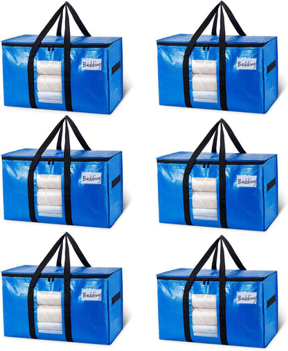 TAILI Extra Large Moving Bags, 4 Pack Blue Heavy Duty Totes For Storage with Visible Window, Wrap Around Handles, Storage Bags for Space Saving, Alternative to Moving Boxes