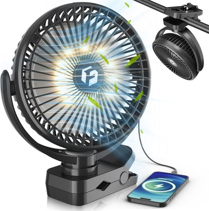 Clip on Fan for Golf Cart, 150H Working Time Portable Rechargeable Fans with LED Timers - 8-Inch Battery Powered Fan for Travel Indoor Desk Tent, Golf Accessories Gifts for Men Dad Him