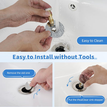 iFealClear Metal Universal Bathroom Sink Stopper, Upgraded Stainless Steel Sink Drain Strainer for 1.1''~2.36" Basin Pop Up Drain Strainer, Anti-Clogging Filter Basket, Brushed Nickel