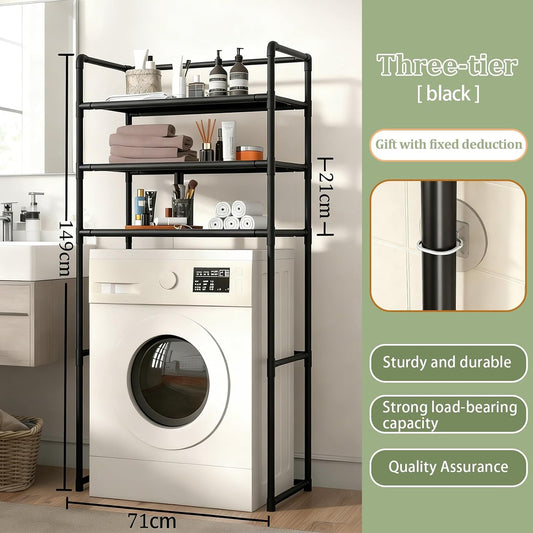 Over The Washer Storage Shelf – Multi-Tier Laundry Room Organizer, Space-Saving Over Washer Shelf with Dual Color Options (Black/White)(Black)