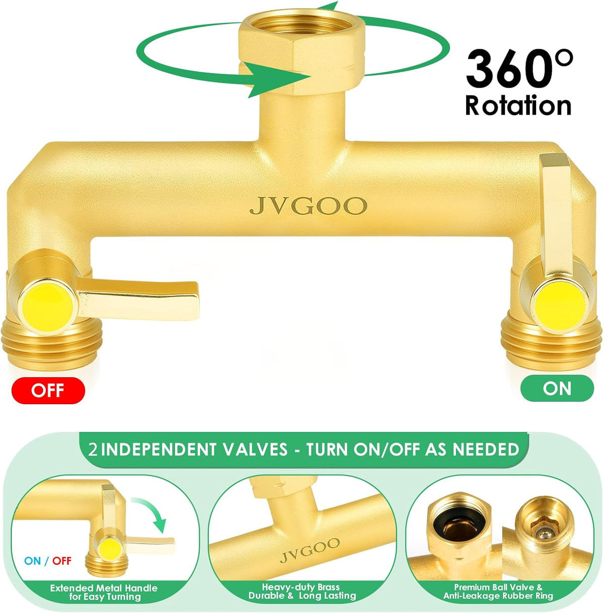 Garden Hose Splitter, Brass 3 Way Hose Splitter, 3/4" Water Hose Splitter 3 Way Heavy Duty with Metal Shutoff Valve and Extension Handle, Outdoor Faucet Splitter Water Spigot Splitter Manifold