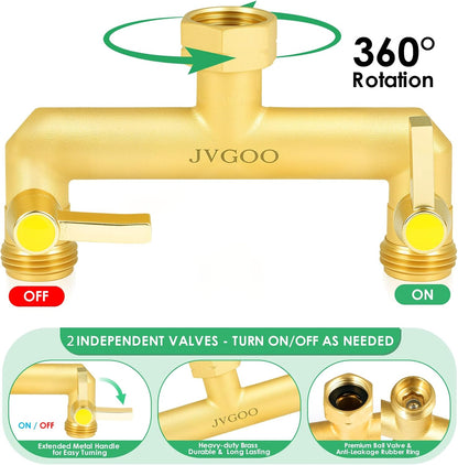 Garden Hose Splitter, Brass 3 Way Hose Splitter, 3/4" Water Hose Splitter 3 Way Heavy Duty with Metal Shutoff Valve and Extension Handle, Outdoor Faucet Splitter Water Spigot Splitter Manifold