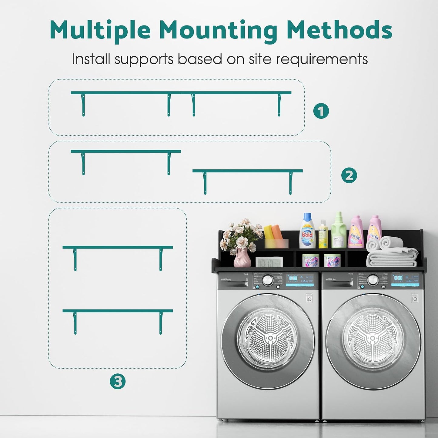 Washer Dryer Countertop, Laundry Countertop Over Washer And Dryer, Washer And Dryer Covers For The Top For Laundry Room Organization, Washer And Dryer Countertop Shelves (Oka Brown, 53.9*27.5*12)