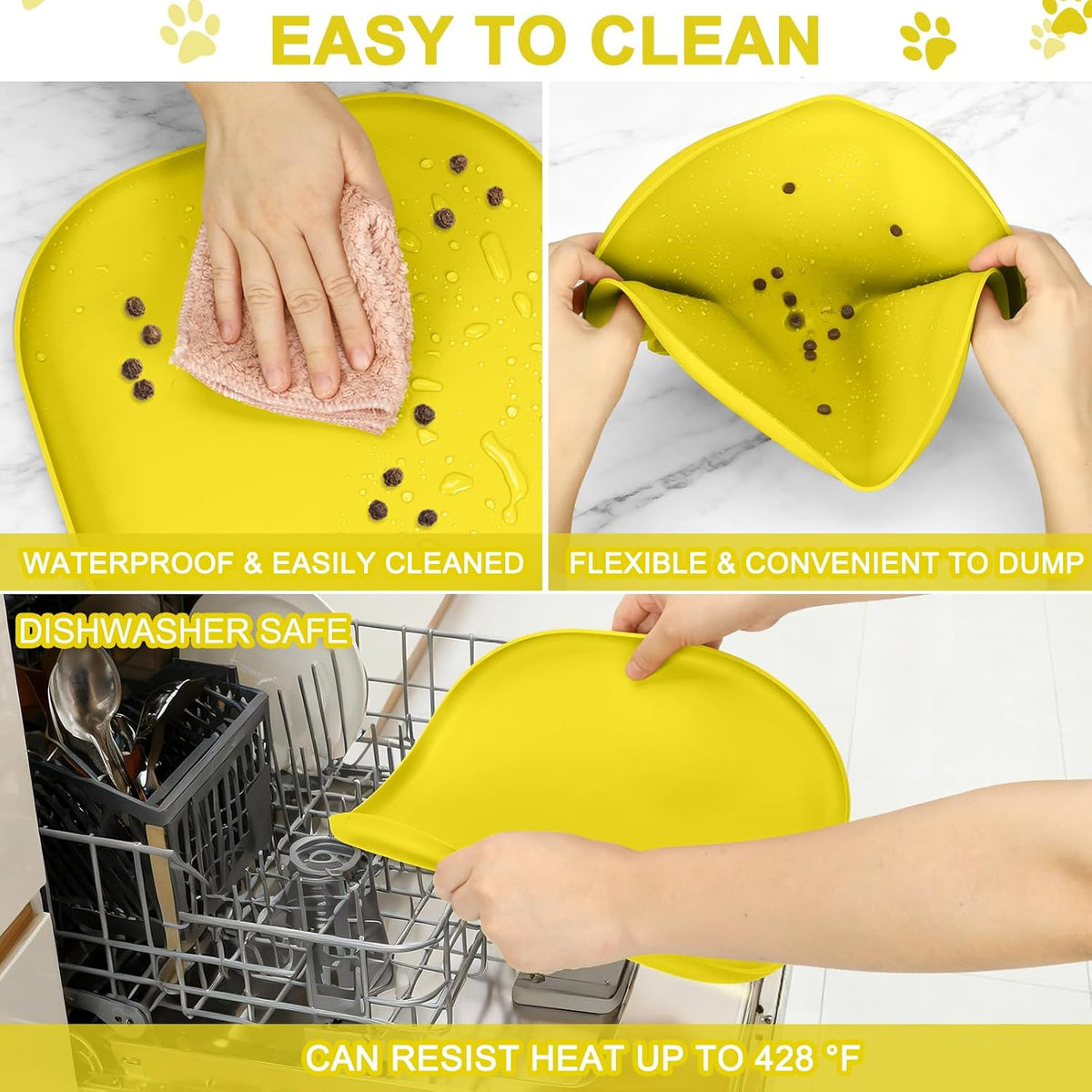SMILOOL Silicone Pet Food Mat with Raised Edge for Food and Water Bowl, Dog Feeding Mats, Cat Food Trays for Floor Waterproof, Rubber Tray for Dogs and Cats, 19 x 12 x 0.7 Black