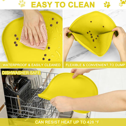 SMILOOL Silicone Pet Food Mat with Raised Edge for Food and Water Bowl, Dog Feeding Mats, Cat Food Trays for Floor Waterproof, Rubber Tray for Dogs and Cats, 19 x 12 x 0.7 Black