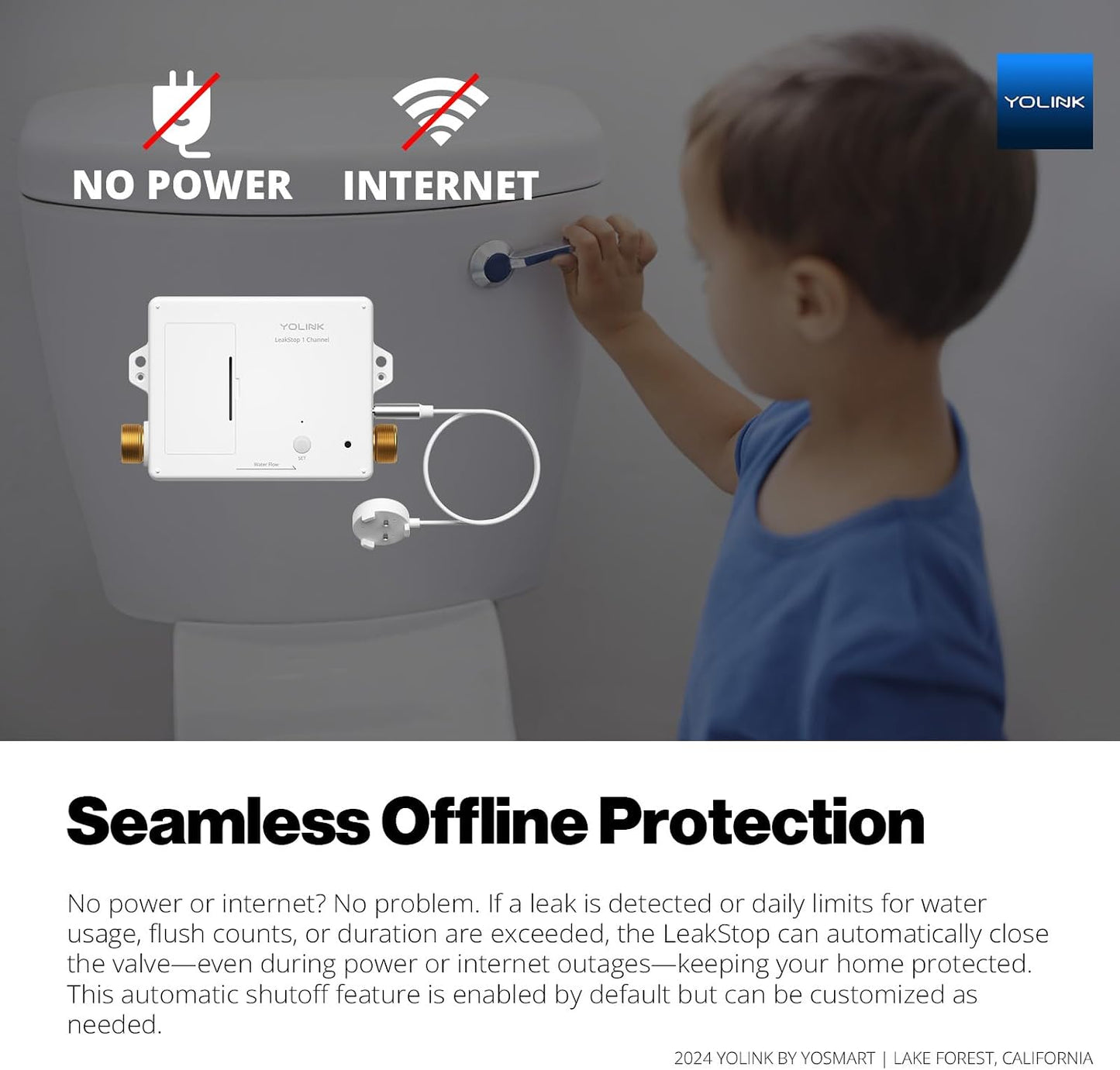YoLink LeakStop 1-Channel for Toilets/Sinks, Auto Shutoff Valve & Leak Detector, Real-Time Monitoring, LoRa Long-Range, 2 AA Up to 5-Year Battery, App/SMS/Email Alerts – Hub Included